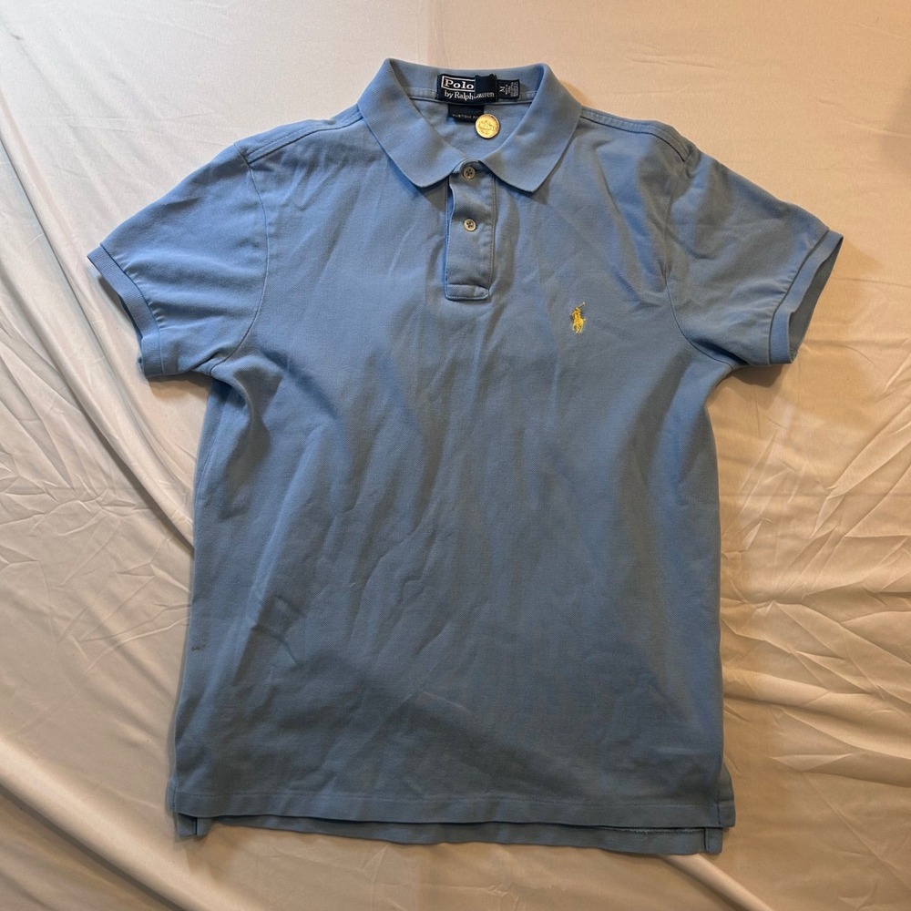 Polo Ralph Lauren Mens Custom Fit Short Sleeve Polo Shirt Light Blue Yellow Pony